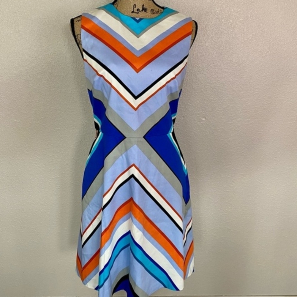 Maggy London Flattering Chevron Geometric Sleeveless Lined Dress Women's 6 EUC